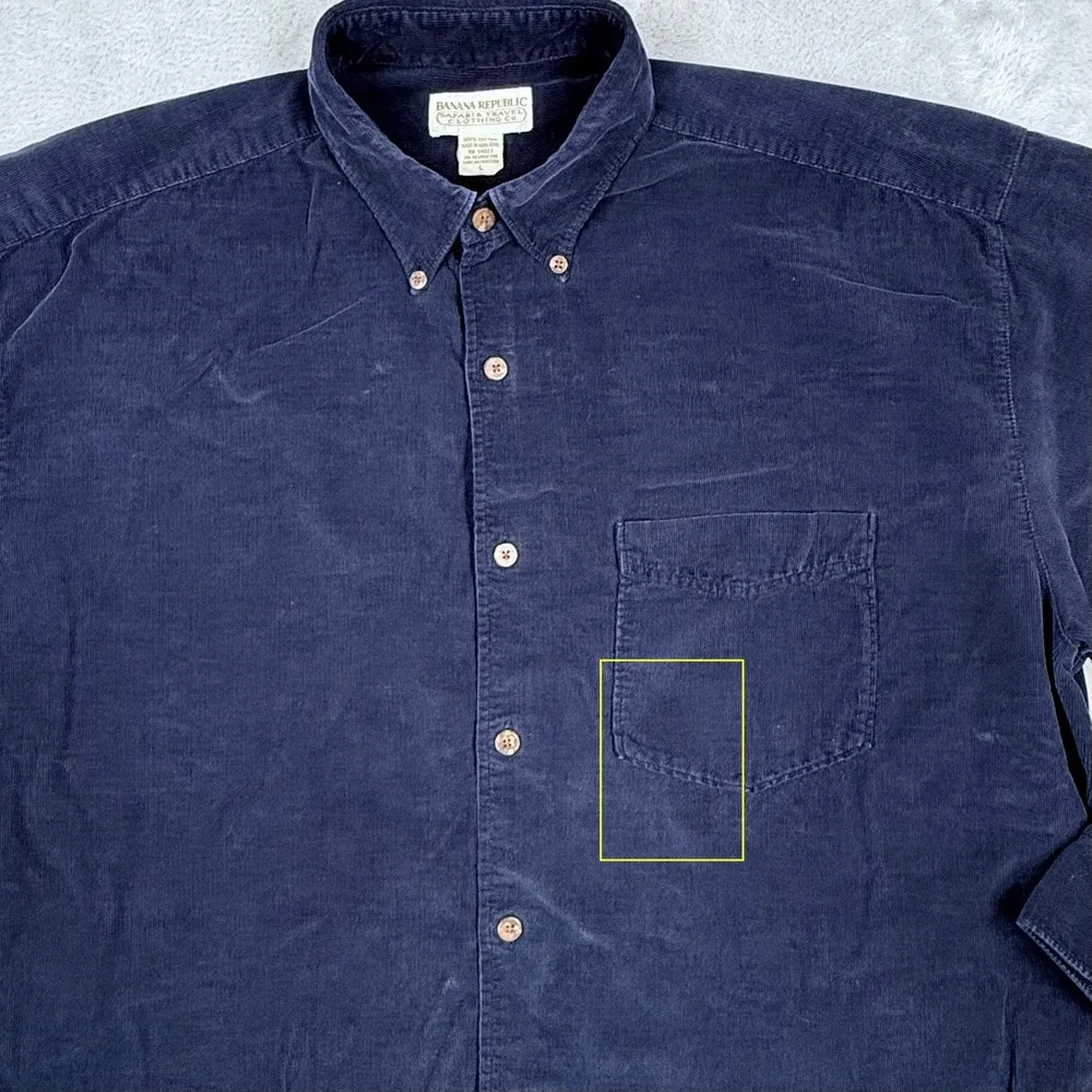 Banana Republic Safari Corduroy Button Shirt Mens Large Navy Blue Long Sleeve